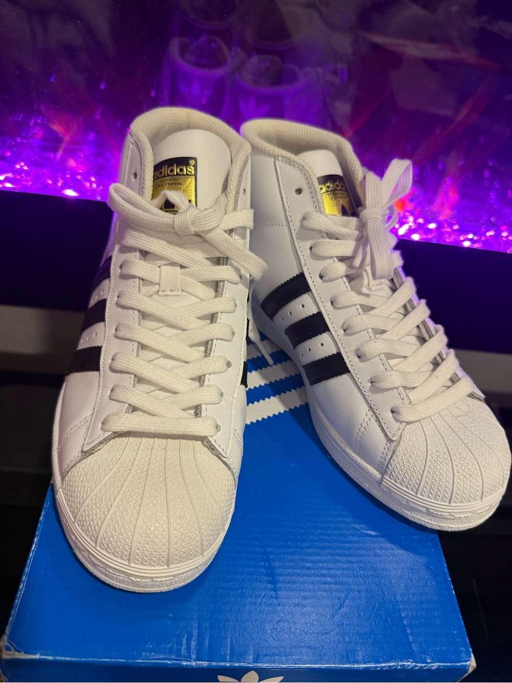 adidas White and Black Kids Classic Shell-Toe Sneakers